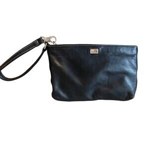 Perlina Black Leather Wristlet Bag